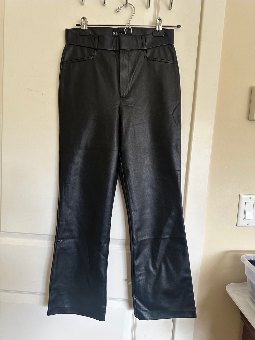 Zara Black Faux Leather Straight-Leg Pants
